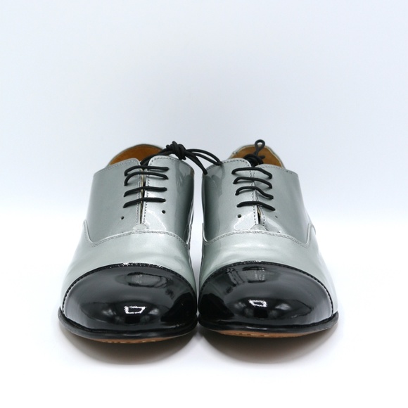 DIEPPA RESTREPO Joe Patent Leather Silver/Black Oxfords Brogues Women - Picture 4 of 15